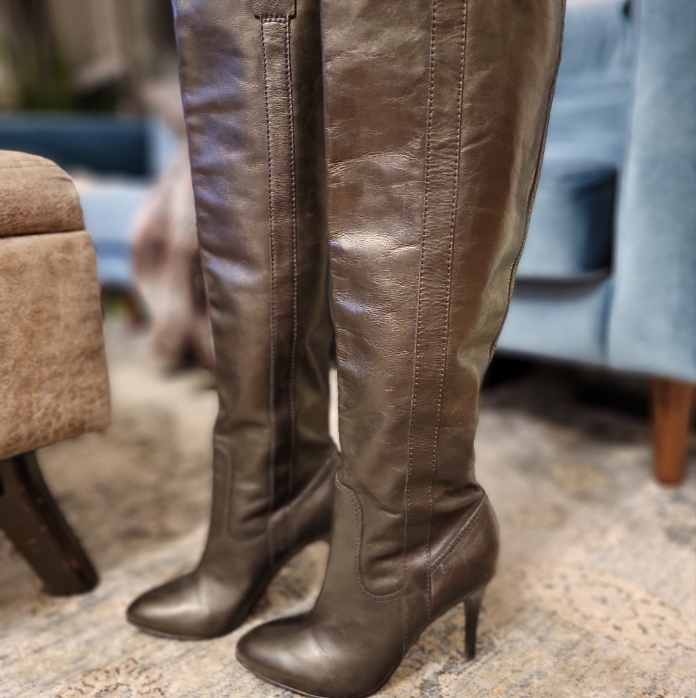 KNEE HIGH NAPA LEATHER MARCIANO HEEL BOOTS